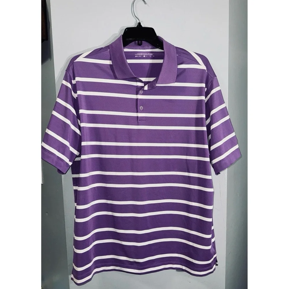 Nike Golf Dri-fit purple white stripe short sleeve‎ polo XL 400771-525